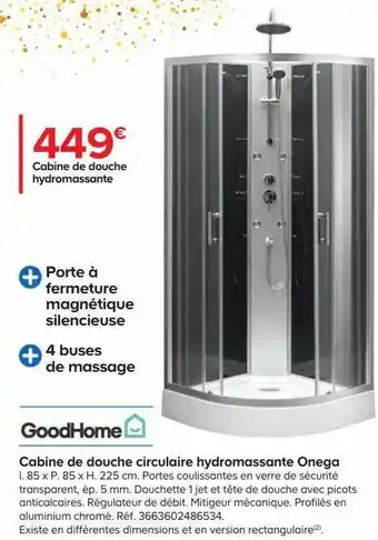 Castorama Cabine de douche circulaire hydromassante onega goodhome offre