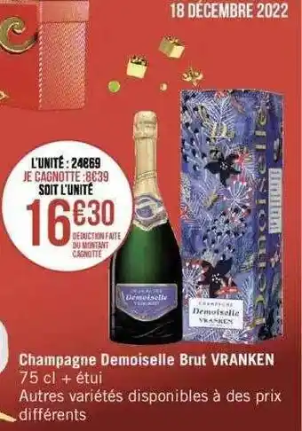 Géant Casino Champagne demoiselle brut vranken offre