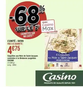 Géant Casino Coquilles aux noix de saint-jacques cuisinées à la bretonne surgelées casino offre