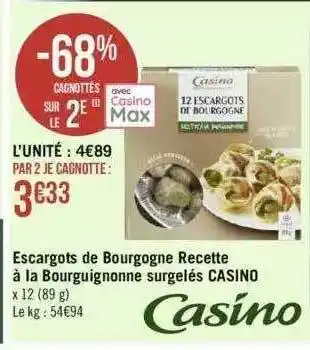 Géant Casino Escargots de bourgogne recette à la bourguignonne surgelés casino offre