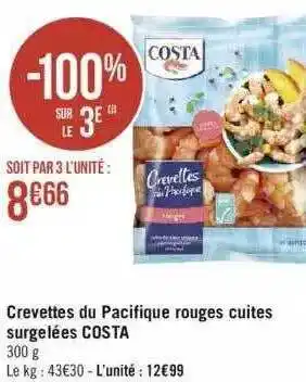 Géant Casino Crevettes du pacifique rouges cuites surgelées costa offre