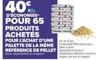 Carrefour Market 40€ d’économies pour 65 produits achetés pour l’achat d’une palette de la même référence de pellet offre