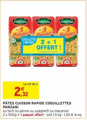 Intermarché Hyper Pâtes cuisson rapide coquillettes panzani le lot de 3 offre