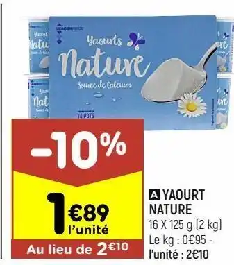 Leader Price Yaourt nature offre