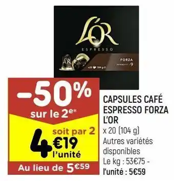Leader Price Capsules café espresso forza l'or offre