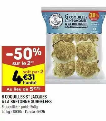 6 coquilles saint-jacques à la bretonne surgelées