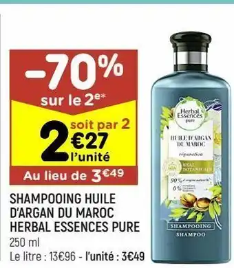 Leader Price Shampoing huile d'argan du maroc herbal essences pure offre