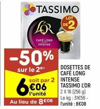 Leader Price Dosettes de café long intense tassimo l'or offre