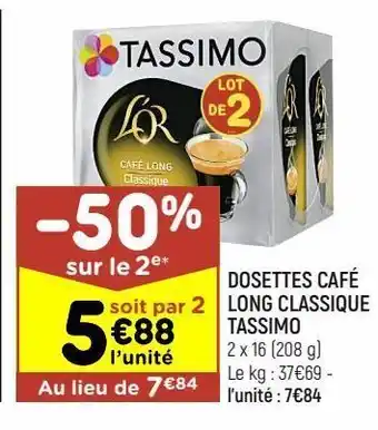 Leader Price Dosettes café long classique tassimo offre