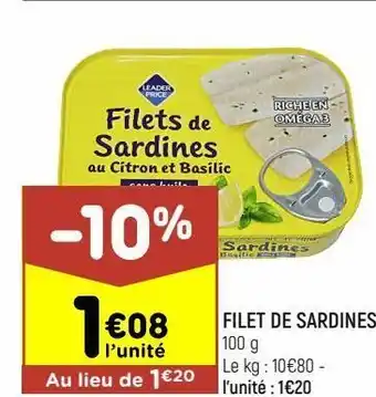 Leader Price Filets de sardines offre