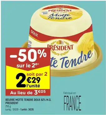 Leader Price Beurre motte tendre doux 82% m.g. président offre