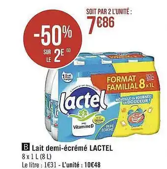 Casino Supermarchés Lait demi-écrémé lactel offre