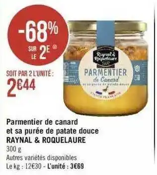 Géant Casino Parmentier de canard et sa purée de patate douce raynal & roquelaure offre