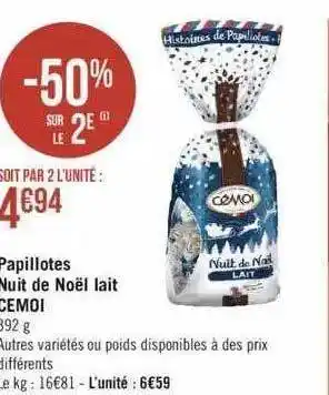 Géant Casino Papillotes nuit de noël lait cémoi offre