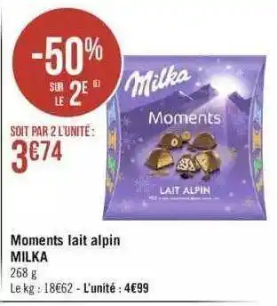 Géant Casino Moments lait alpin milka offre