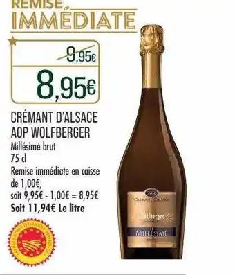 Match Crémant d'alsace aop wolfberger millésimé brut offre