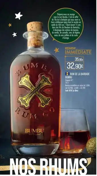 Match Rhum de la barbade bumbu original 40° offre