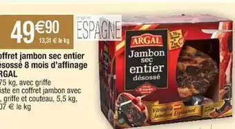 Cora x Carrefour Coffret jambon sec entier écossé 8 mois d'affinage argal offre