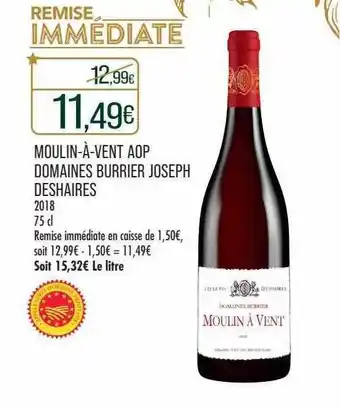 Moulin-Ă -vent aop domaines burrier joseph deshaires 2018