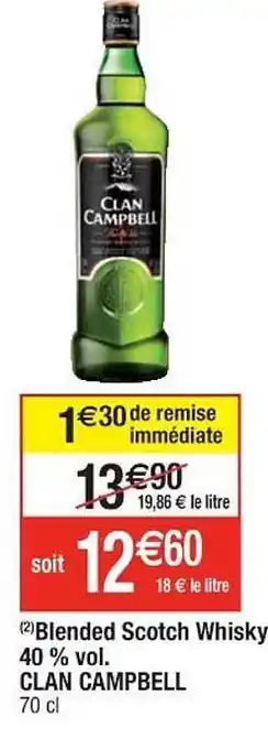 Cora x Carrefour Blended scotch whisky 40% vol. clan campbell offre