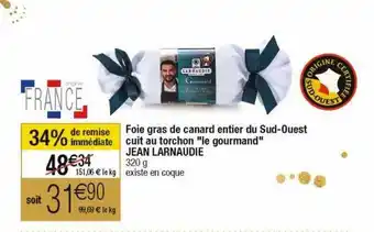 Cora x Carrefour Foie gras de canard entier du sud-ouest cuit au torchon offre