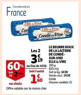 Auchan Le beurre doux de la laiterie sur-vire elle & vire offre