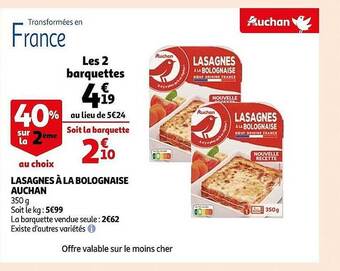 Auchan Lasagnes à la bolognaise auchan offre