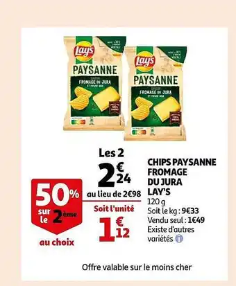 Auchan Chips paysanne fromage du jura lay's offre
