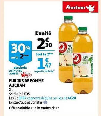 Auchan Pur jus de pomme auchan offre