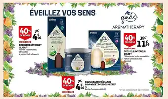 Auchan Diffuseur bâtonnet glade, bougie parfumée glade lavande et bois de santal, diffuseur intérieur glade offre