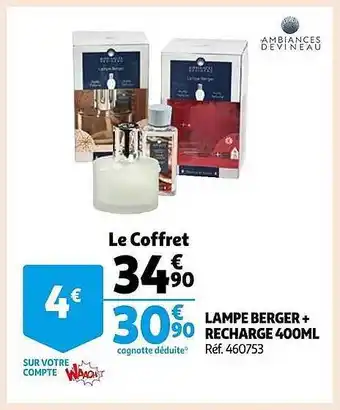 Auchan Lampe berger + recharge 400ml ambiances devineau offre