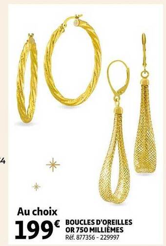 Auchan Boucles d'oreilles or 750 millièmes offre