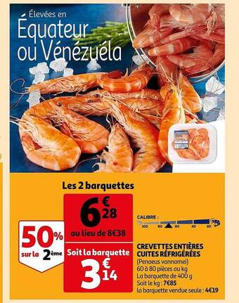 Auchan Crevettes entières cuites réfrigérées offre