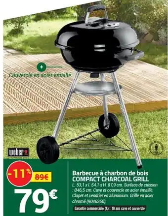 Bricorama Barbecue à charbon de biois compact charcoal grill offre
