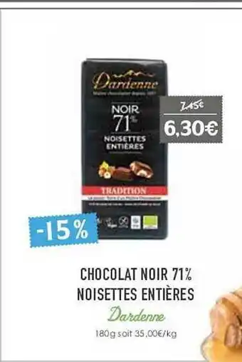 Naturalia Chocolat noir 71% noisettes entières dardenne offre