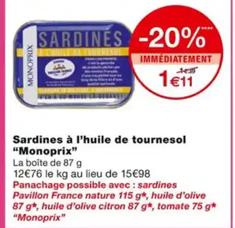 Monoprix Sardines à L'Huile de Tournesol Monoprix offre
