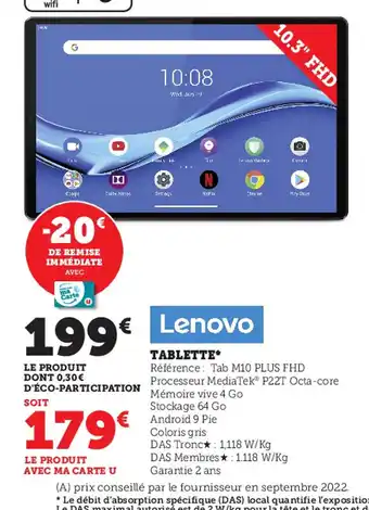 Super U Lenovo Tablette offre