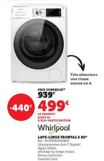 Super U Whirlpool Lave-Linge Frontal 8kg offre