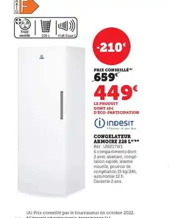 Super U Indesit Congelateur Armoire 228L offre