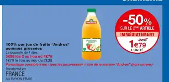 Monoprix 100% Pur Jus de Fruits Andros Pommes Pressées offre
