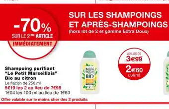 Monoprix Shampoing Purifiant Le Petit Marseillais Bio Au Citron offre