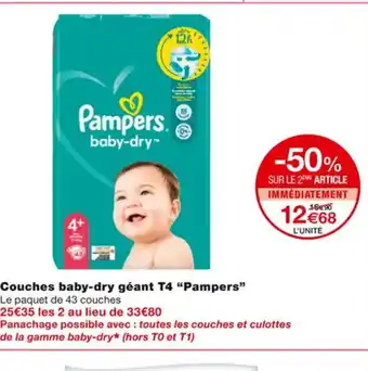 Monoprix Couches Baby-Dry Geant T4 Pampers offre