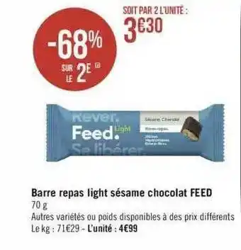 Géant Casino Barre repas light sésame chocolat feed offre