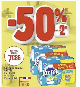 Casino Supermarchés Lait demi-écrémé lactel offre