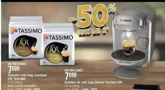Géant Casino Capsules café long classique l'or tassimo, dosettes de café long intense tassimo l'or offre