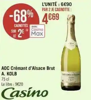 Géant Casino Aoc crémant d'alsace brut a. kolb offre