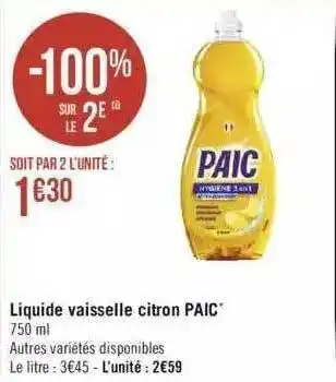 Géant Casino Liquide vaisselle citron paic offre