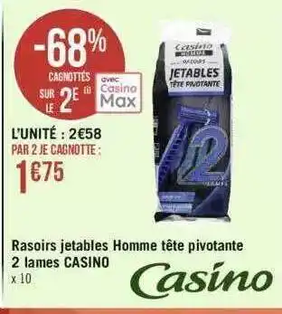 Géant Casino Rasoirs jetables homme tête pivotante 2 lames casino offre