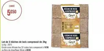 Géant Casino Lot de 3 bûches de bois compressé de 2 kg offre