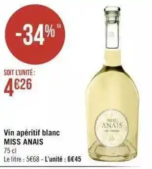 Géant Casino Vin apéritif blanc miss anaïs offre
